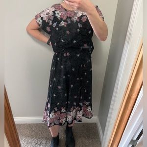 Vintage 2 Piece Top & Skirt Black Floral *